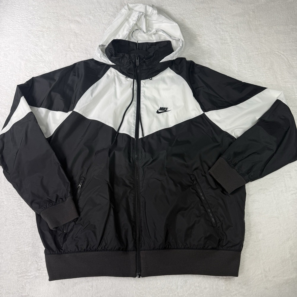 Vintage Nike Windrunner Windbreaker Jacket Large Black White Hooded Colorblock